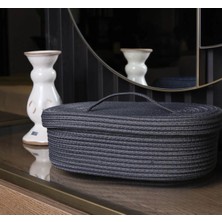 Jüt Hasır Sepet Oval Kapaklı Organizer 30X20