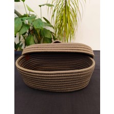 Jüt Hasır Sepet Oval Kapaklı Organizer 30 x 20