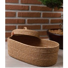 Jüt Hasır Sepet Oval Kapaklı Organizer 30 x 20