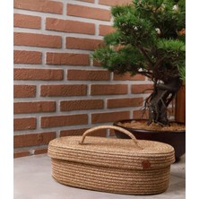 Jüt Hasır Sepet Oval Kapaklı Organizer 30 x 20