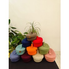 Jüt Hasır Sepet Oval Kapaklı Organizer 30 x 20