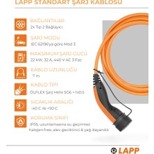 Lapp Elektrikli Araç 22 Kw 32A 7m Tip2 Şarj Kablosu - Tüm Araçlarla Uyumlu