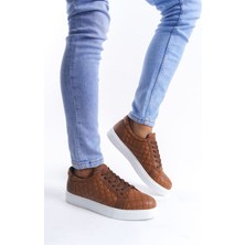 SLW166 Prestige Bağcıklı Kapitone Desenli Erkek Günlük Sneaker Taba