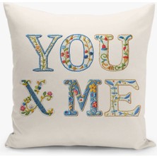 Çift Taraflı Dijital Baskı Kırlent Kılıfı Nakış Efektli Home Yazılı