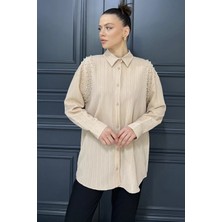 Gülseli Omuz Incili Kadın Gömlek