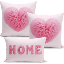 3 Lü Çift Taraflı Dijital Baskı Kırlent Kılıfı Tüy Efektli