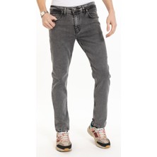 Erkek Denim Regular Fit Rahat Kalp Normal Bel Düz Paça Dört Mevsim Likralı Kot Pantolon 95505-GRI