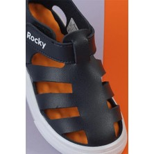 Moda Lime  Lacivert Cırtlı Esnek Kaucuk Tabanlı Tam Ortapedik Dayanıklı Sneaker Çocuk Spor Sandalet