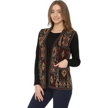 Mutlu City Kadın Etnik Desen Klasik Triko Örgü Kilim Anne Yelek 1052