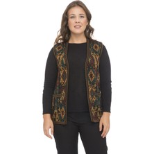 Mutlu City Kadın Etnik Desen Klasik Triko Örgü Kilim Anne Yelek 1052