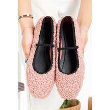 Slipcat Kadın Peluş Lastik Detay Düz Taban Mary Jane Tedy Babet