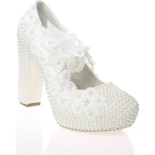 Ersefa Kadın Sedef İnci Taş İşlemeli Gelin Ayakkabı Kadın Topuklu Abiye Ayakkabı Şık Gece Ayakkabısı