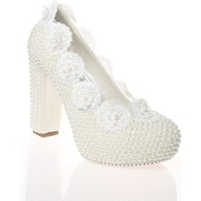 Kadın Beyaz Sedef Inci Taş Işlemeli Gelin Ayakkabı Kadın Topuklu Abiye Ayakkabı Şık Gece Ayakkabısı