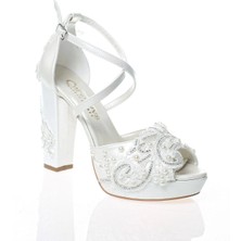 Ersefa Kadın Sedef İnci Taş İşlemeli Gelin Ayakkabısı Kadın Topuklu Abiye Ayakkabı Şık Gece Ayakkabısı