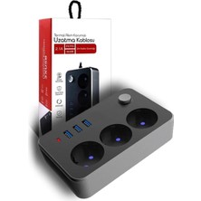 Byars-Termal Akım Korumalı Priz 2 Metre 2.1A 2xusb 1xtype-C Anahtarlı Seyyar Çoklu Priz Blic Ftr-02 Byarsbilişim