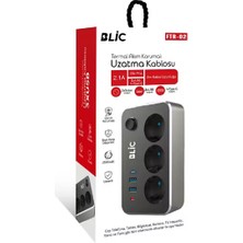 Byars-Termal Akım Korumalı Priz 2 Metre 2.1A 2xusb 1xtype-C Anahtarlı Seyyar Çoklu Priz Blic Ftr-02 Byarsbilişim
