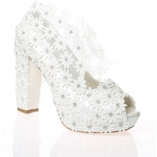 Kadın Moda Beyaz Sedef Inci Taş Işlemeli Gelin Ayakkabı Topuklu Düğün Nişan Gece Abiye Ayakkabısı