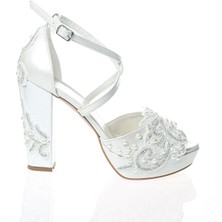 Kadın Moda Şık Sedef Inci Taş Işlemeli Gelin Ayakkabısı Topuklu Düğün Nişan Gece Abiye Ayakkabısı