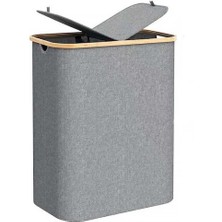 Kirli Çamaşır Sepeti 100 Litre Bambu Çerçeveli 2 Bölmeli Katlanır Kumaş Sepet