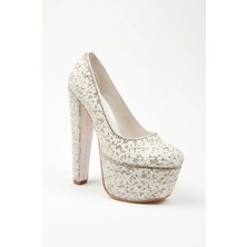 Ersefa Gümüş Full İnci Topuklu Kadın Abiye Ayakkabı Kadın Topuklu Şık Gece Ayakkabısı Zarif Tasarım