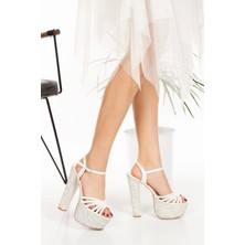 Kadın Moda Şık Sedef Cilt Çapraz Ökçe Poli Inci Düğün Nişan Gece Abiye Ayakkabısı