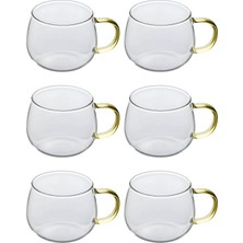 Yaren Style 6'lı Borosılıkat Cam Kupa Kulplu Bardak | Ev Ofis Çay, Kahve, Meşrubat, Bardağı 350 ml