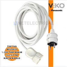 Tekli Seyyar Uzatma Kablosu - 10 Metre 3x2.5 Ttr Kalın Beyaz Kablo | Düz Erkek Fiş