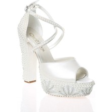 Ersefa Kadın Sedef İnci Taş İşlemeli Gelin Ayakkabı Kadın Topuklu Abiye Ayakkabı Şık Gece Ayakkabısı