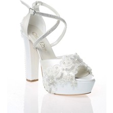 Ersefa Gelin Sedef Inci Taş Işlemeli Ayakkabı Kadın Topuklu Abiye Ayakkabı Şık Gece Ayakkabısı