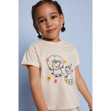 Motebarn Wear Kız Çocuk Yeni Sezon Peppa Pig Alt-Üst Takım Krem