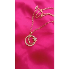 Xuping Kararma Yapmaz 14K Kaplama Atatürk Silüetli Zirkon Taşlı Ayyıldız Kolye