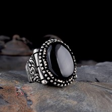 Tesbih Sepetim 925 Ayar Gümüş Oval Onix Taşlı Model Erkek Yüzük