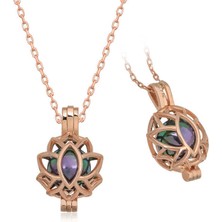 Gümüş Rose Kafesli Lotus Bayan Kolye