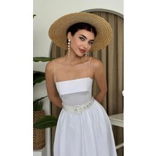 Kemer Detaylı Ince Askılı Poplin Elbise