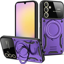 Samsung Galaxy S24 Fe   Stantlı Lens Korumalı Metalik Kılıf