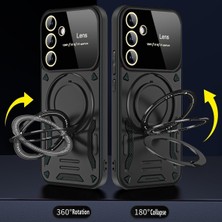 Samsung Galaxy S24 Fe   Stantlı Lens Korumalı Metalik Kılıf