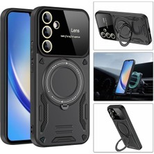 Samsung Galaxy S24 Fe   Stantlı Lens Korumalı Metalik Kılıf