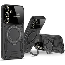 Samsung Galaxy S24 Fe   Stantlı Lens Korumalı Metalik Kılıf