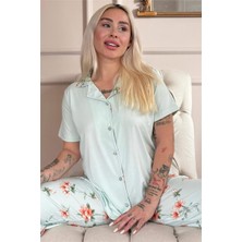 Mint Floral Breeze Exclusive Önden Düğmeli Kadın Pijama Takımı