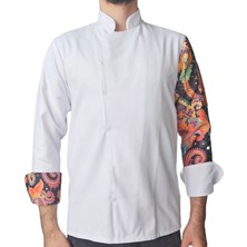 Aşçı Ceketi Desenli Unisex Çıtçıtlı Uzun Kollu Chef Aşçı Mutfak Ceket Etnik Desenli