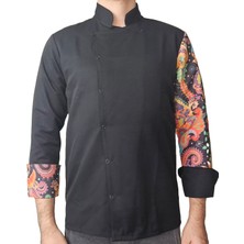 Aşçı Ceketi Desenli Unisex Çıtçıtlı Uzun Kollu Chef Aşçı Mutfak Ceket Etnik Desenli