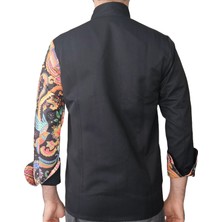 Aşçı Ceketi Desenli Unisex Çıtçıtlı Uzun Kollu Chef Aşçı Mutfak Ceket Etnik Desenli