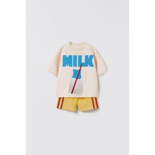 Lolli Boom Kids Unisex Çocuk Süt ;) Baskılı Pamuklu Bisiklet Yaka Altüst Takım 2 Parça