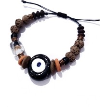Funny Takı Elyapımı Siyah Cam Nazar Hint Cam ve Toprak Boncuklu Hematit Doğaltaşlı Bileklik