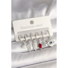 Tua Moda Pirinç Gümüş Renk Zirkon Taşlı Fatma Ana El Figür Kadın Küpe Seti