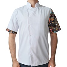 Aşçı Ceketi Desenli Unisex Çıtçıtlı Kısa Kollu Yazlık Chef Aşçı Mutfak Ceket Mandala Desenli