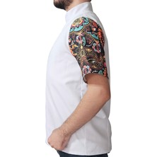 Aşçı Ceketi Desenli Unisex Çıtçıtlı Kısa Kollu Yazlık Chef Aşçı Mutfak Ceket Mandala Desenli