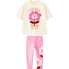 Kız Çocuk 3D Papatya Çiçek Detaylı Pamuklu Taytlı Altüst Takım