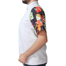 Aşçı Ceketi Desenli Unisex Çıtçıtlı Kısa Kollu Yazlık Chef Aşçı Mutfak Ceket Kuru Kafa Desenli