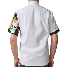 Aşçı Ceketi Desenli Unisex Çıtçıtlı Kısa Kollu Yazlık Chef Aşçı Mutfak Ceket Kuru Kafa Desenli